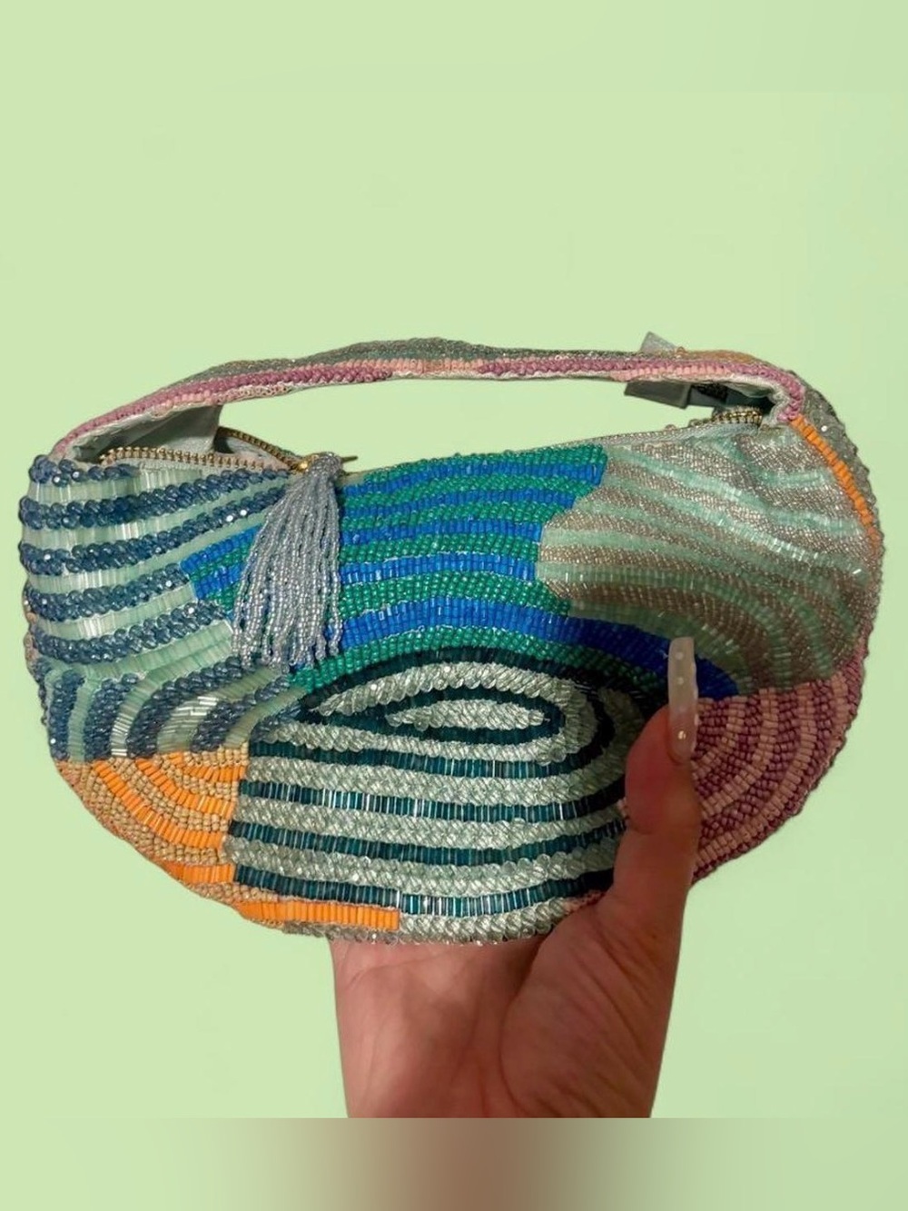 Multicolor Unique Beaded Crescent Shoulder Bag